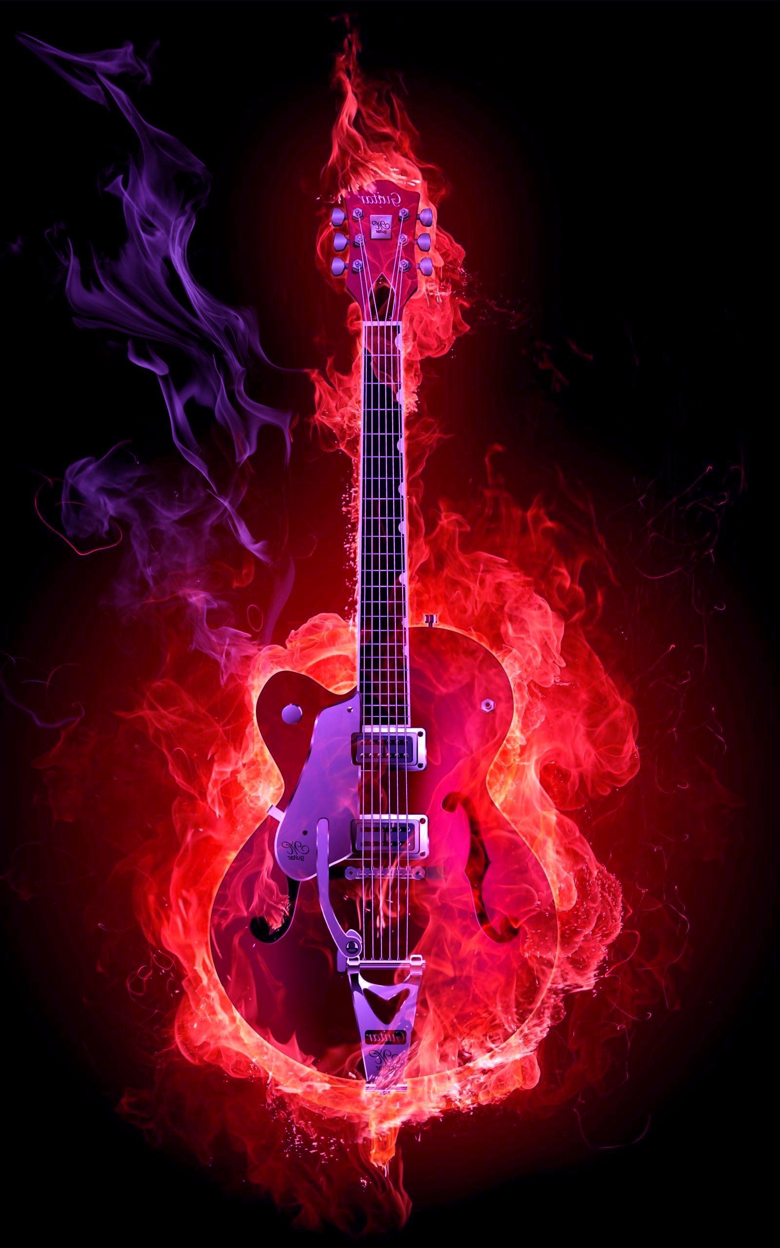 Flaming Guitar Wallpaper Top Background