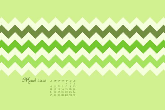 March Calendar Green Chevron Wallpaper