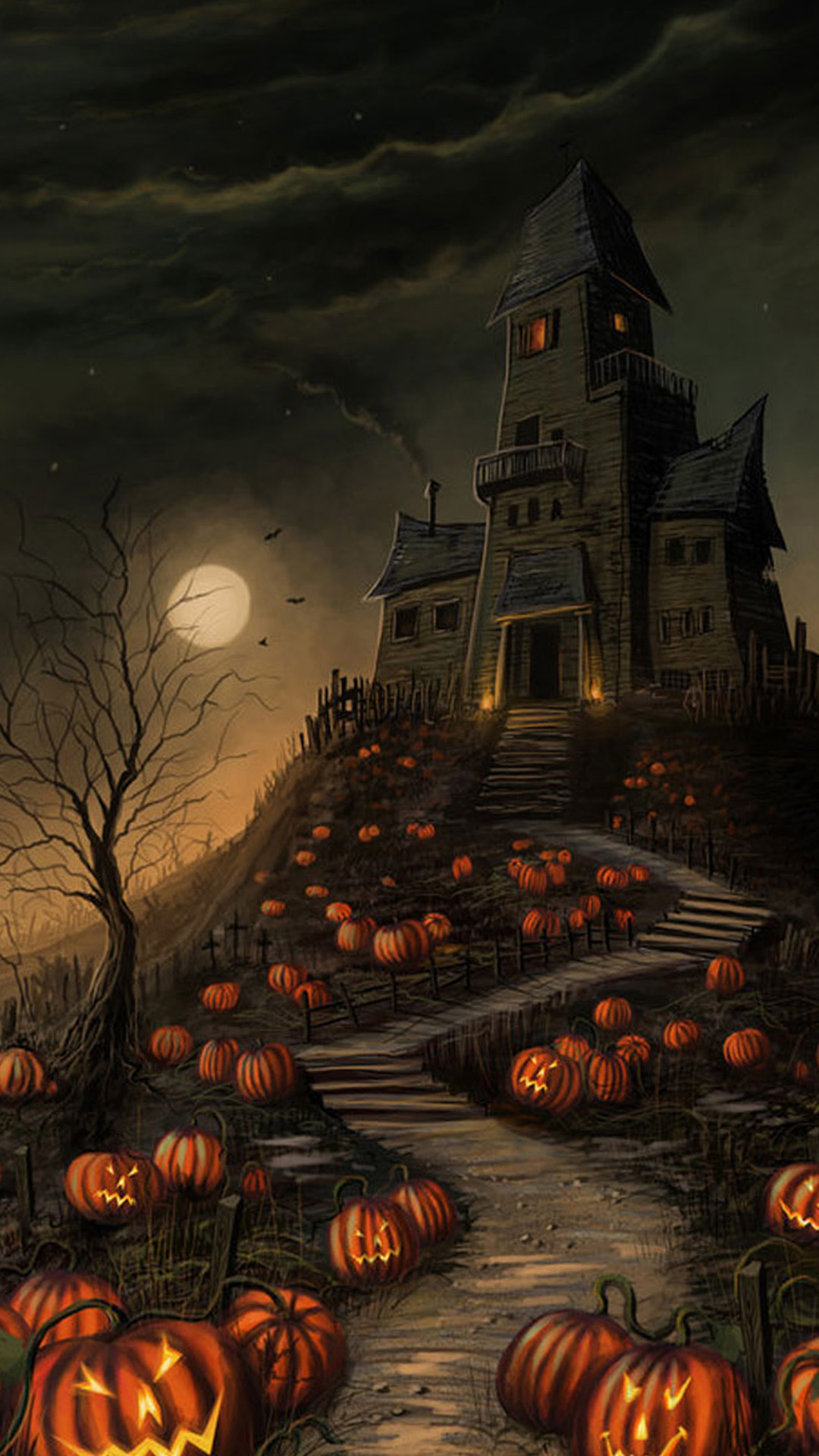 Halloween Haunted House Pumpkin Android Wallpaper