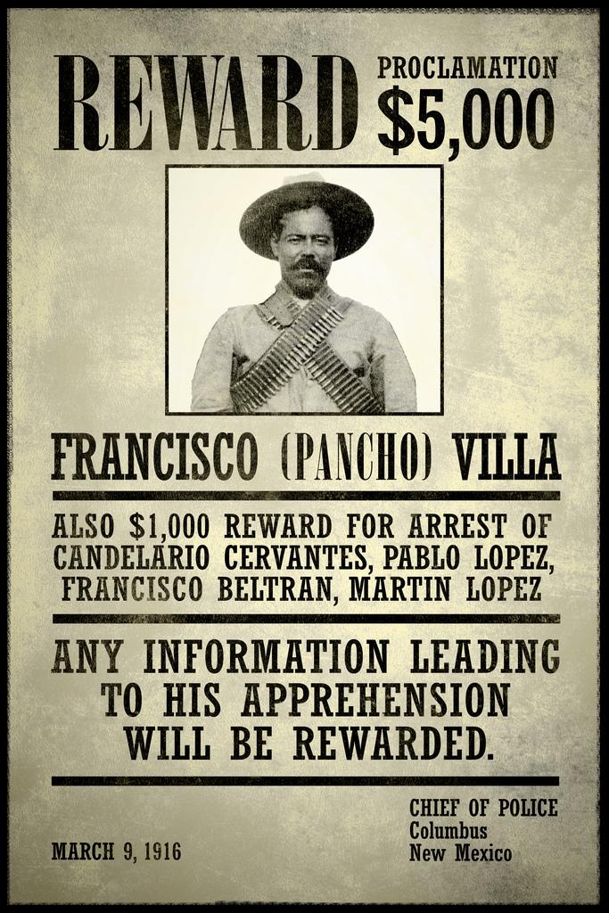 Wanted Francisco Pancho Villa Cubicle Locker Mini Art Poster