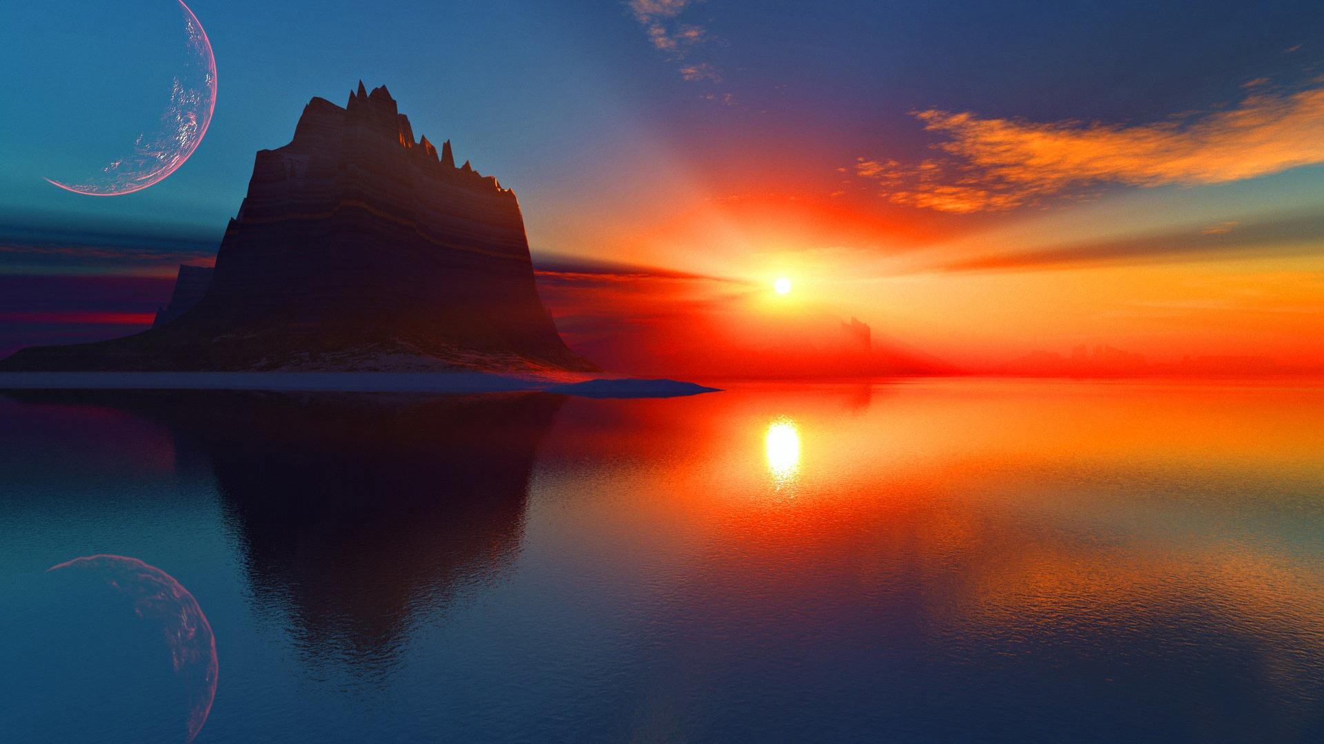Unreal Sunset Reflection Wallpaper Jpeg Image