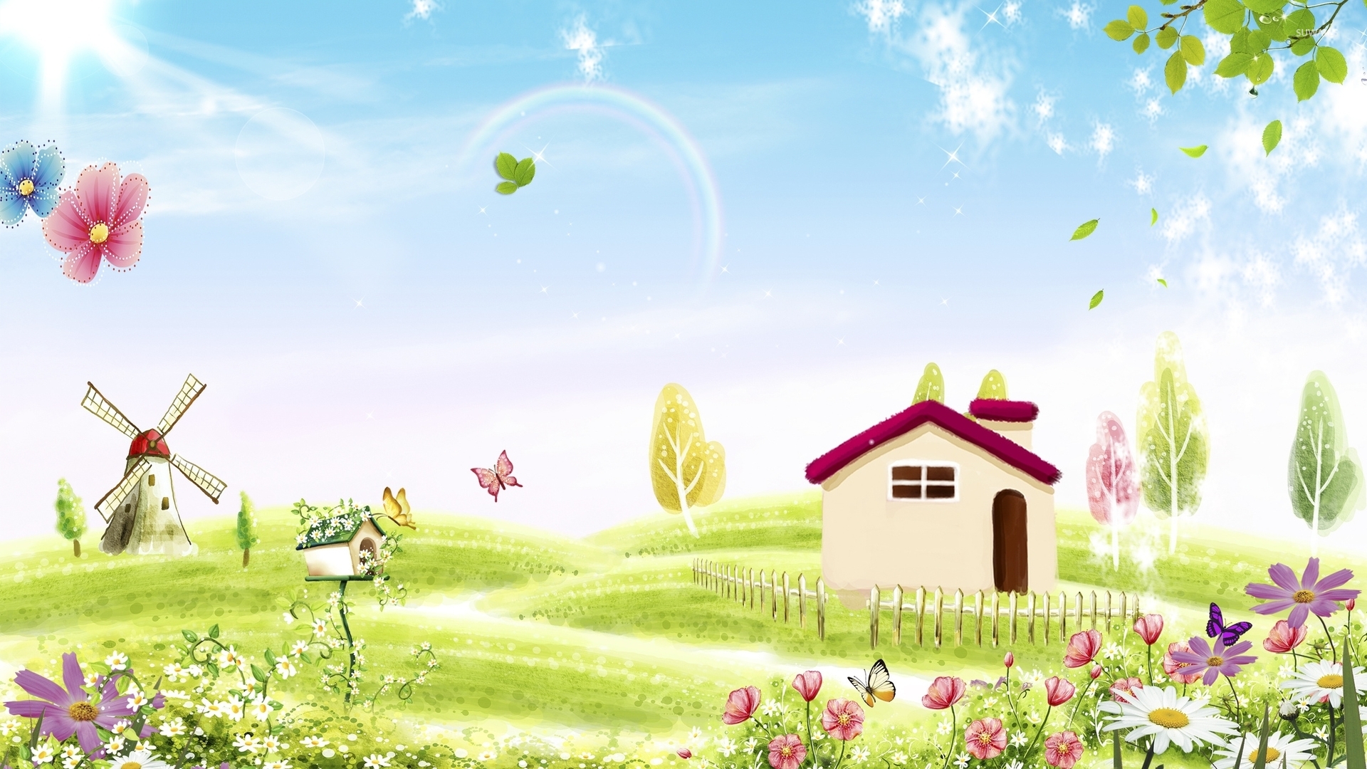 Amazing Spring Nature By The Small House Wallpaper
