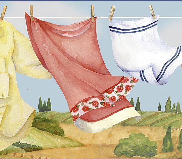 Blue Country Clothesline Wallpaper Border 600x525