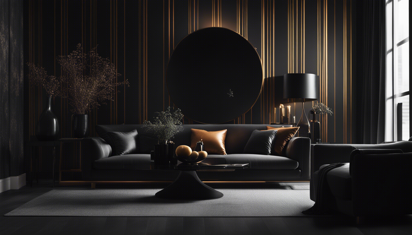 A Stunning And Visually Striking Black Themed Wallpaper That Embodies Sense Of Elegance Sophistication Incorporate Sleek Minimalist Elements Along With Subtle Pops Color Or Shimmering Accents To Add Depth Dimension The Overall Aesthetic End Result Should Be Captivating Modern Evokes Feeling Luxury Style