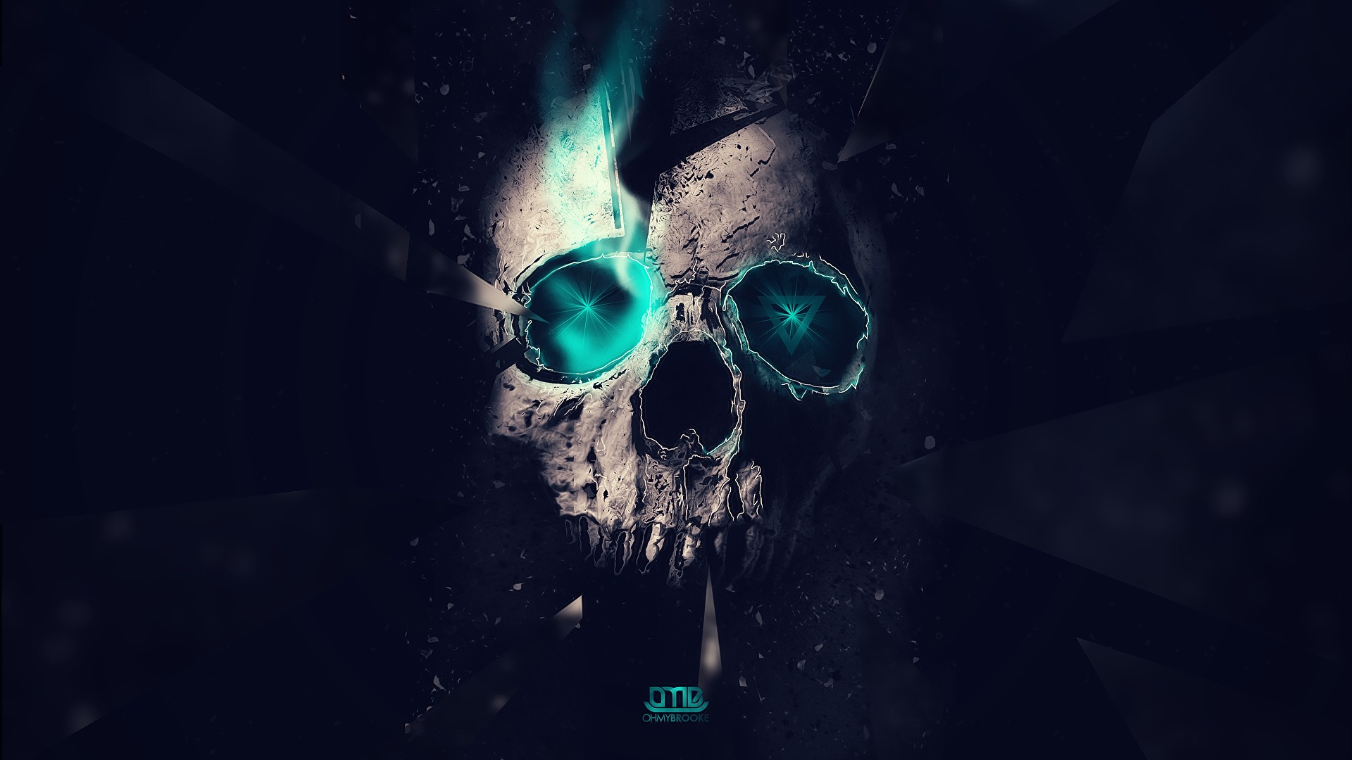 Skull Abstract Blue Lights Triangles Lighting Space