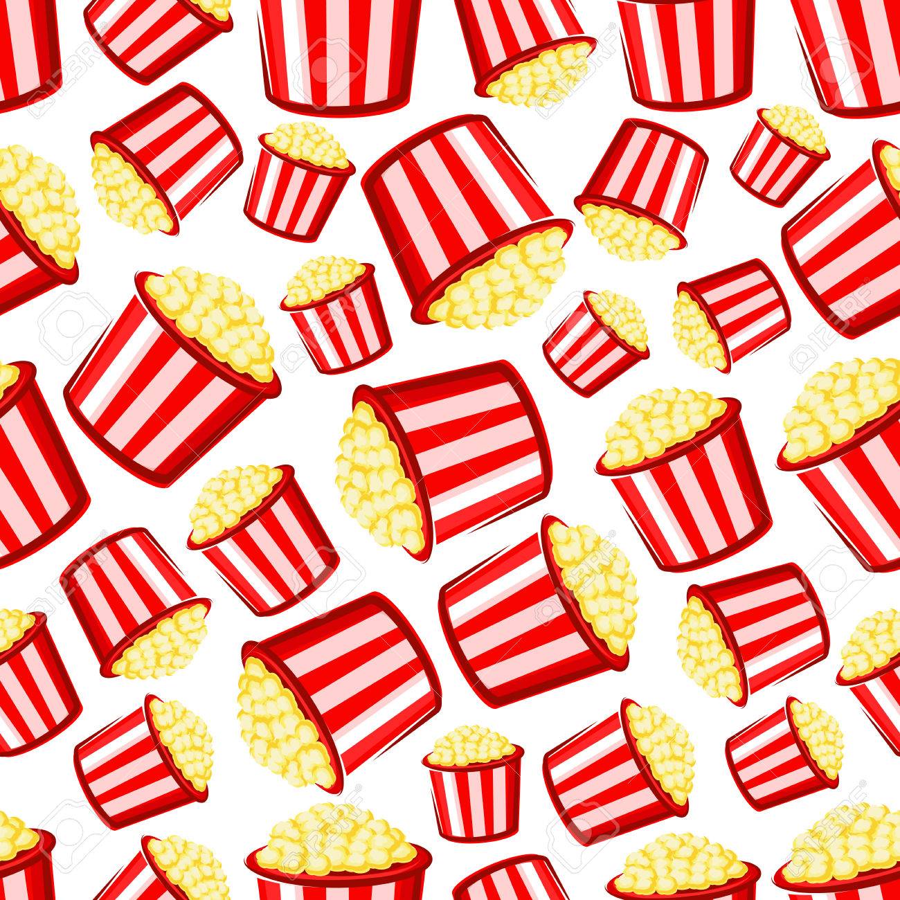 Takeaway Popcorn Background With Cartoon Seamless Pattern Of
