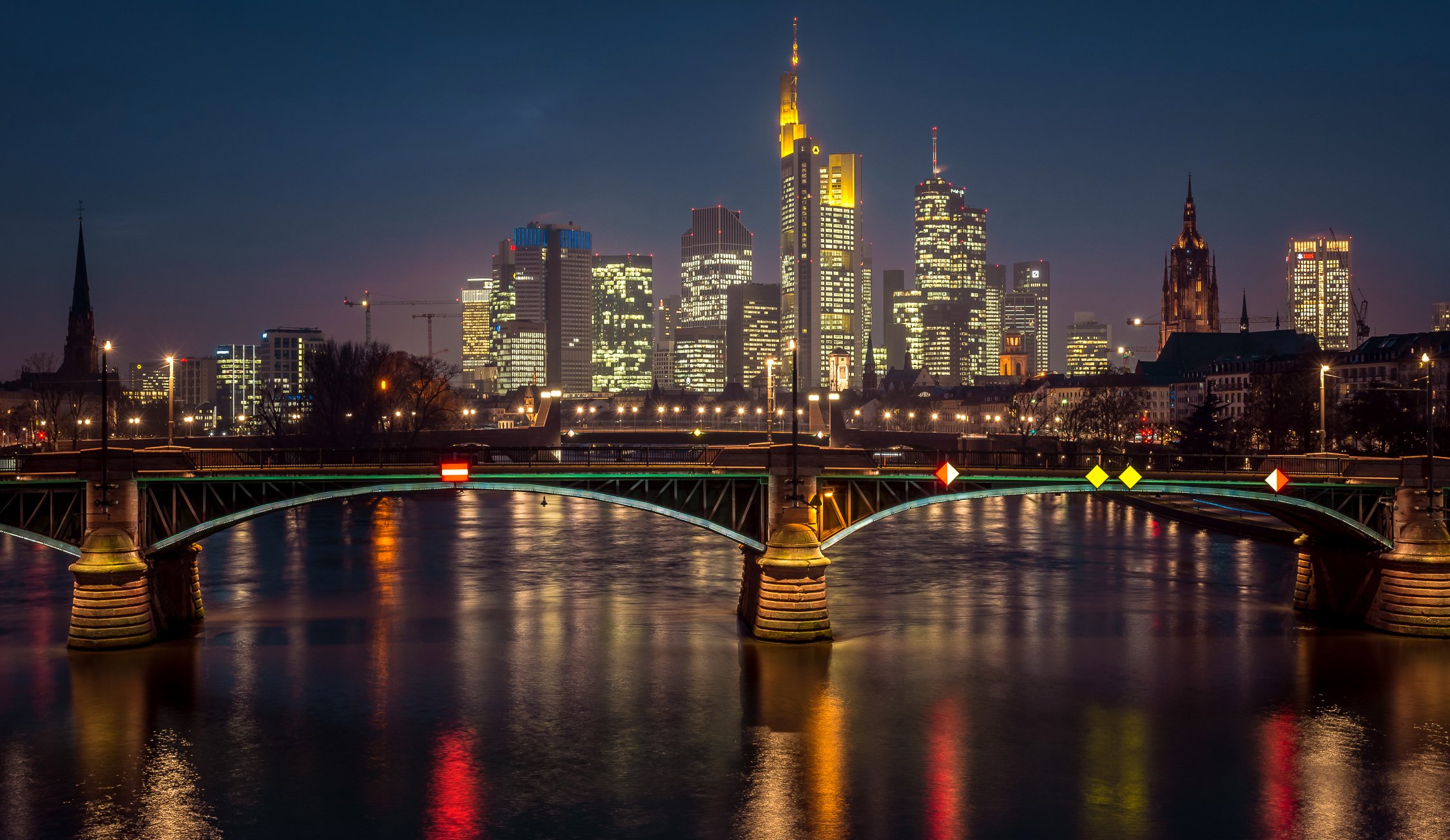 Germany Houses Rivers Bridges Night Street Lights