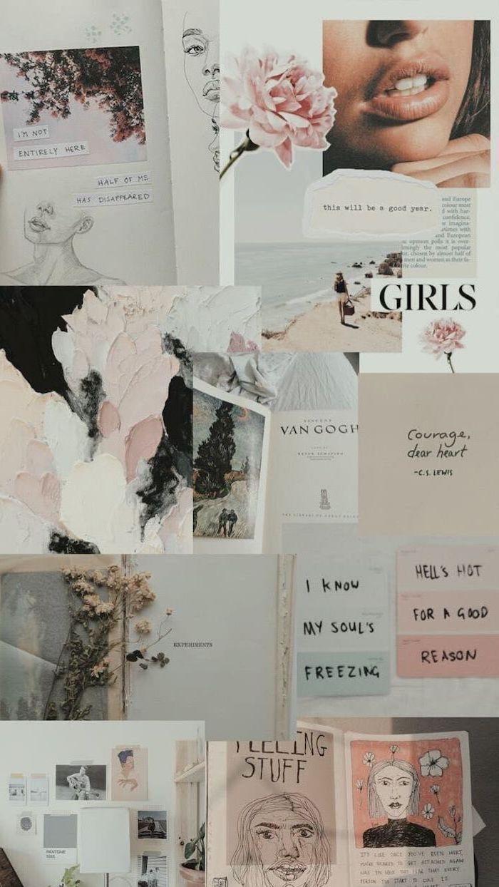 Girly iPhone Wallpaper Vintage Style Photo Collage Motivational