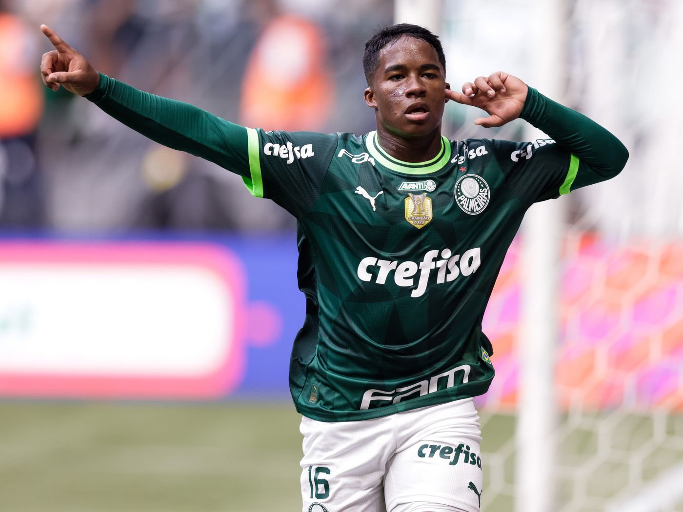 Endrick Felipe celebrating a goal for Palmeiras