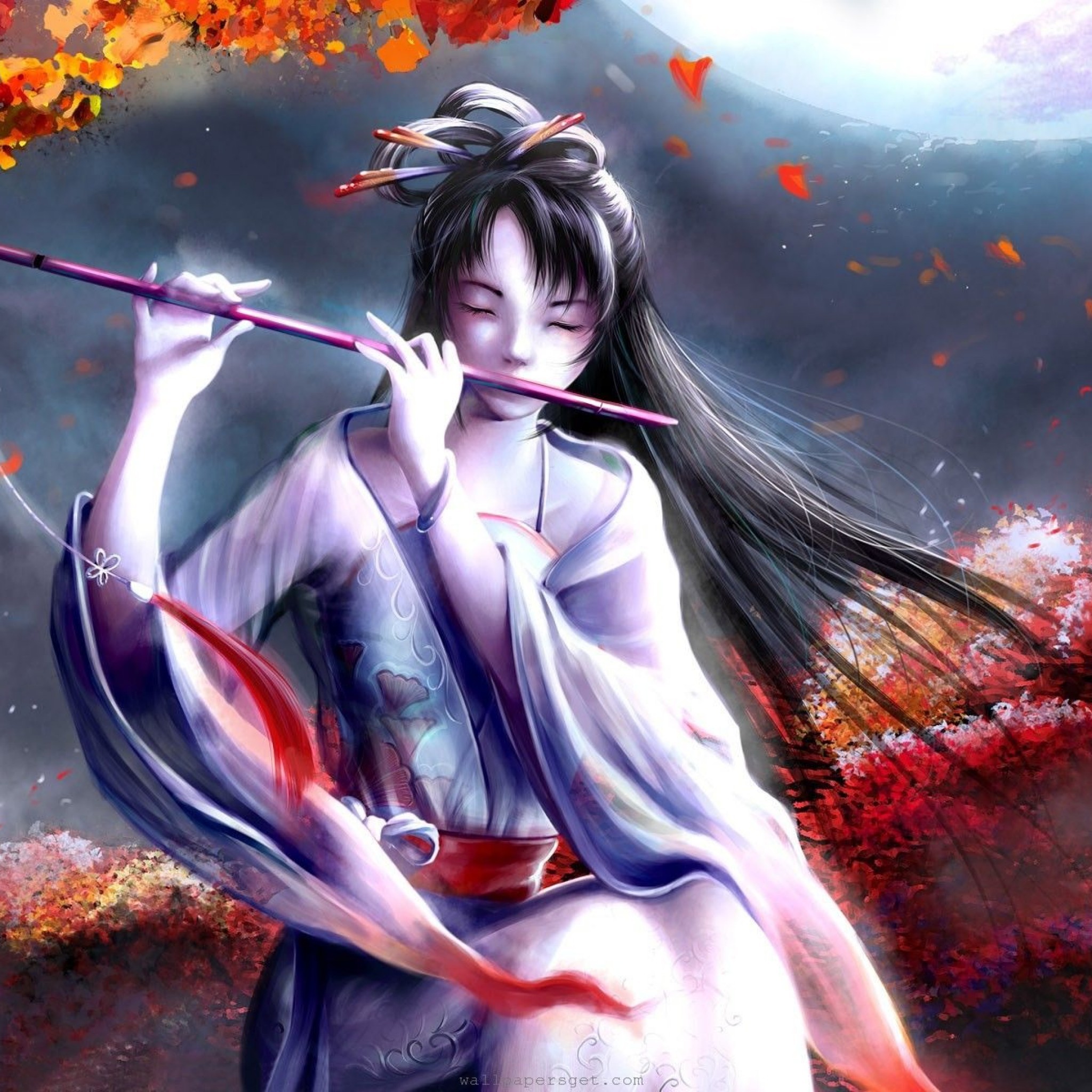 Anime wallpapers flute girl fantasy wallpaper stock Free