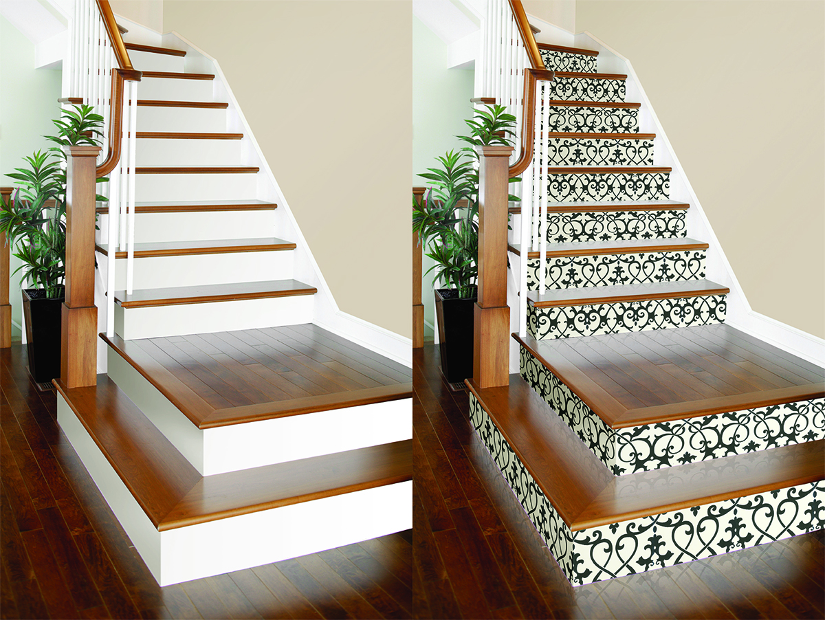 DIY Tile Patterned Stair Risers with Removable Wallpaper  Alice and Lois