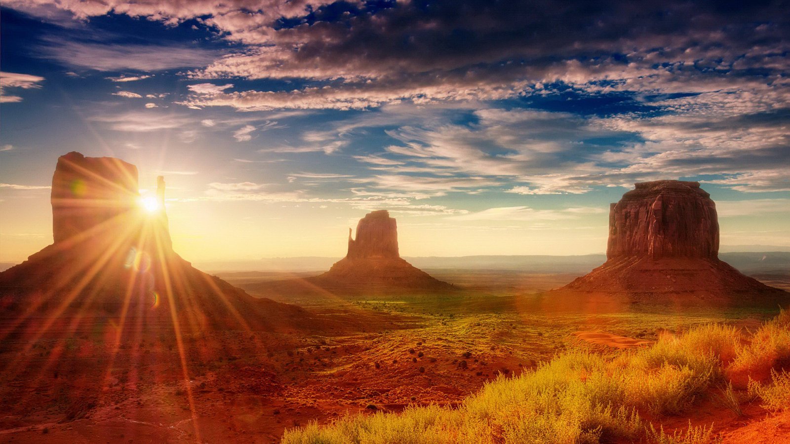 American Sunset Sun Rays Desert Area Oljato Monument Valley Beautiful Wallpaper