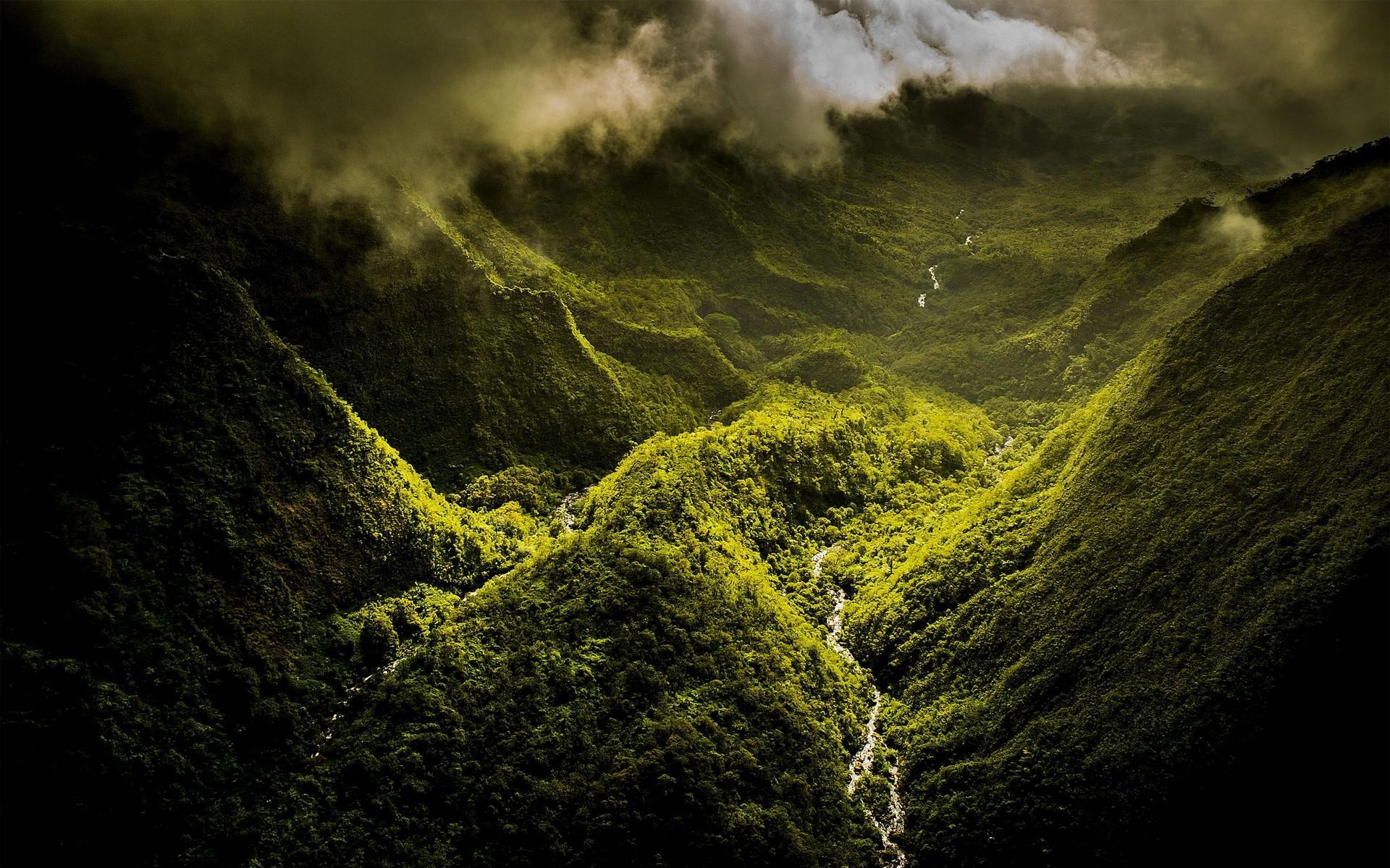 Landscape Green Hawaii Mountains Nature River Aerial