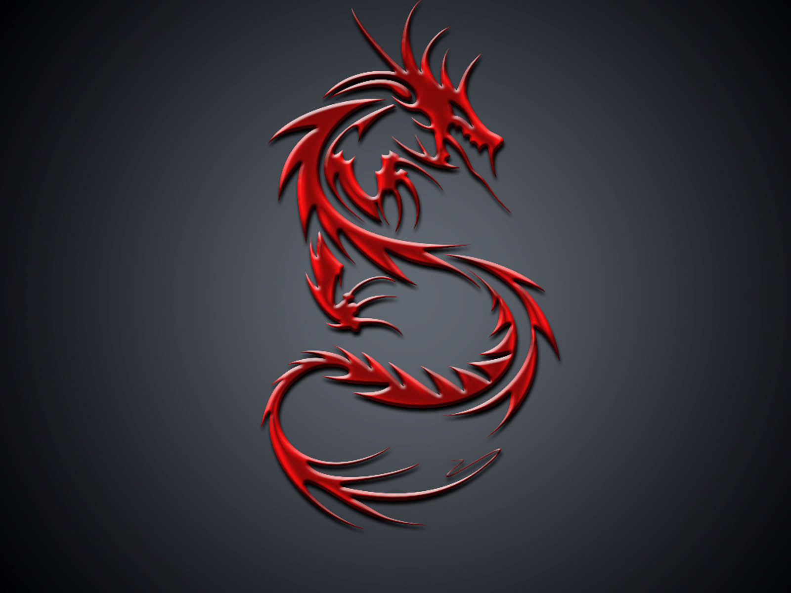 A stylized red dragon forming an S shape against a dark gray background, suitable for a Draak wallpaper