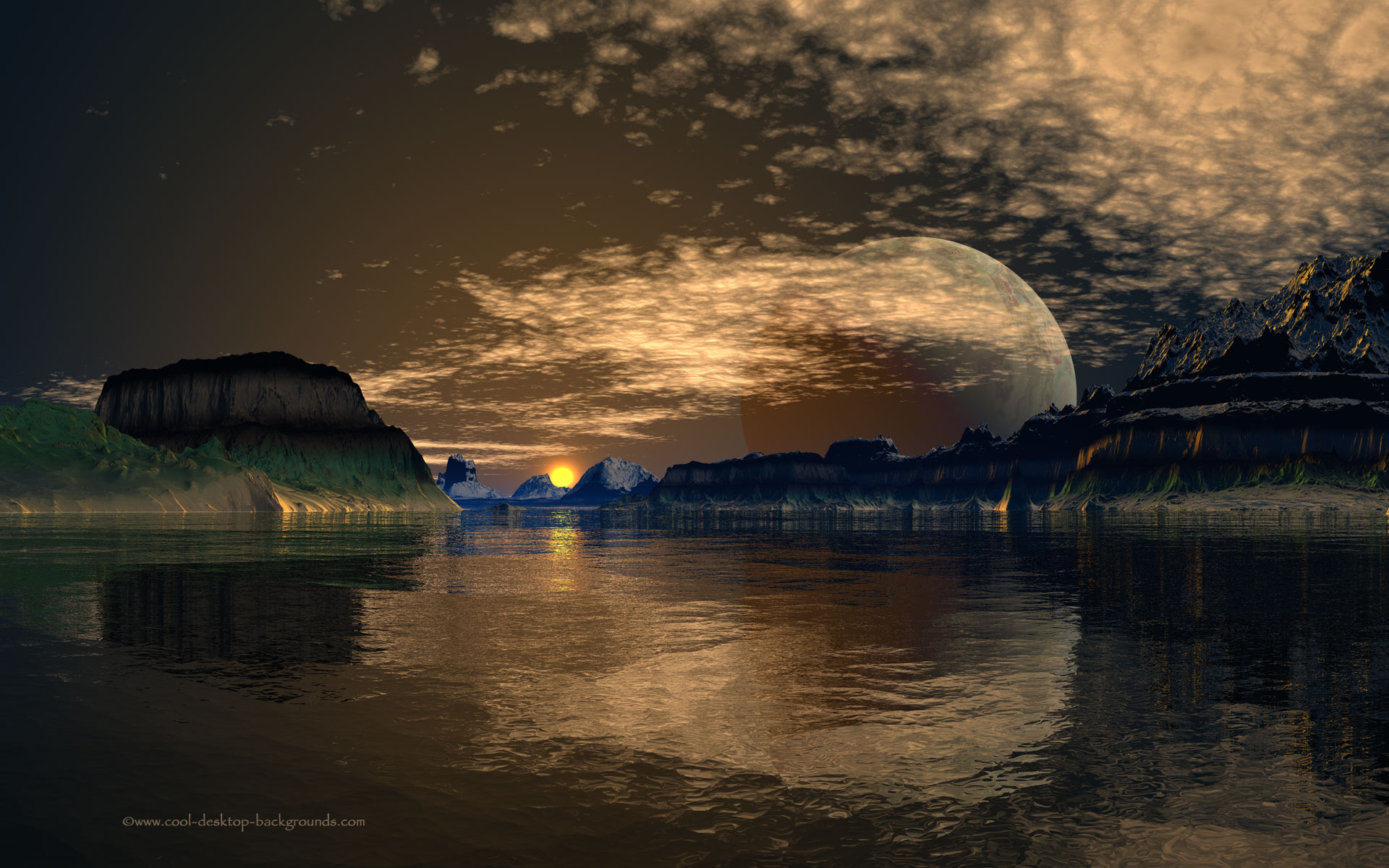 Big Moon Lake Landscape Desktop Background Pixels