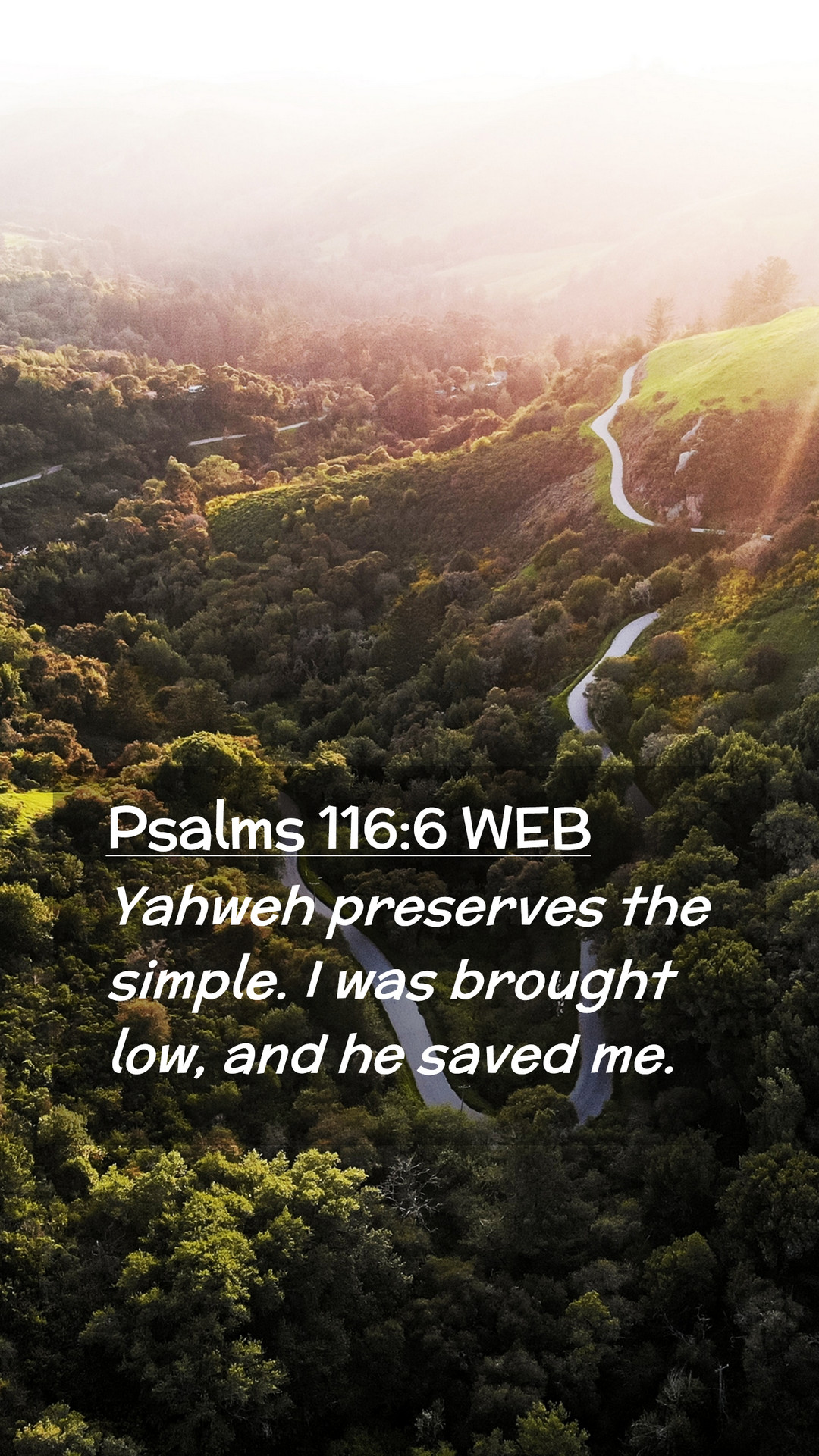 Psalms 1166 WEB Mobile Phone Wallpaper   Yahweh preserves the