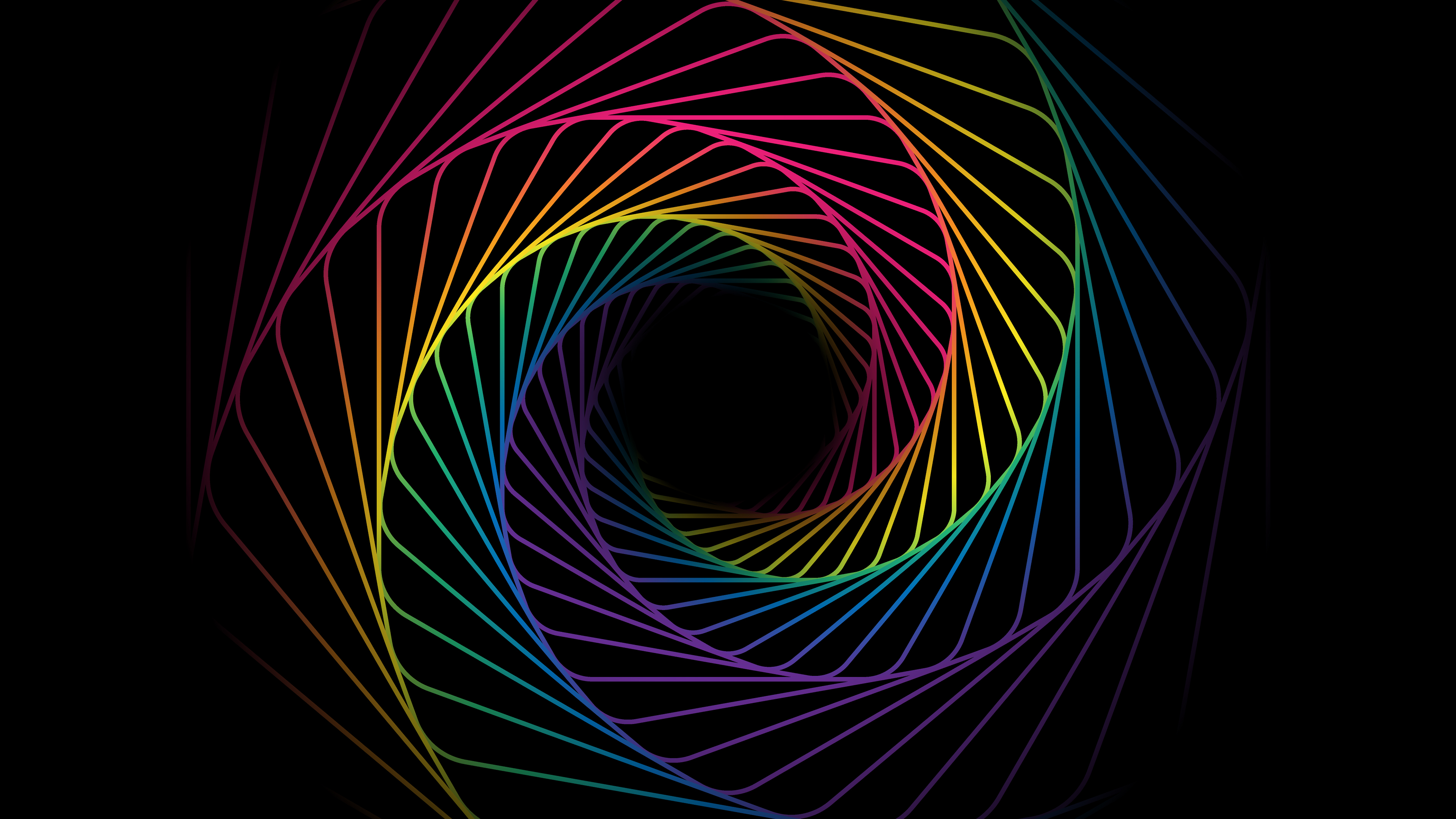 Cosmic Rainbow Swirl Spiral Black Background Multicolor 4k