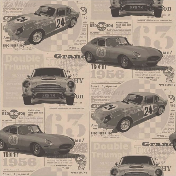Fine Decor Vintage Race Cars Kids Bedroom Wallpaper Bronze Fd40392
