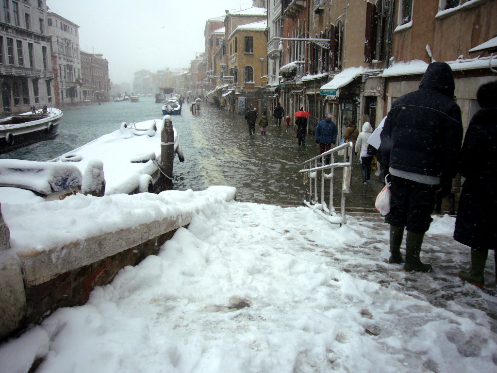 Water And Snow Venice From Beyond The Bridge