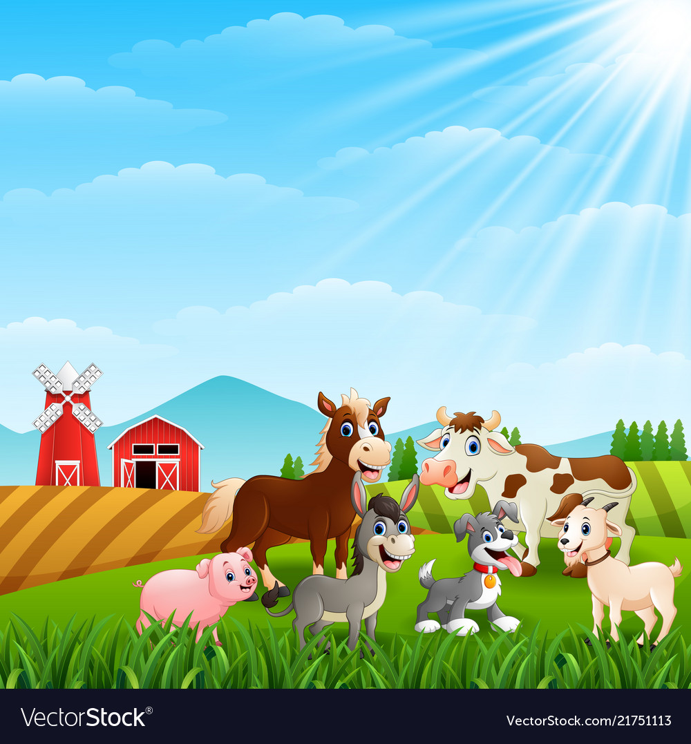 Happy Animals At Farm Background Royalty Vector Image