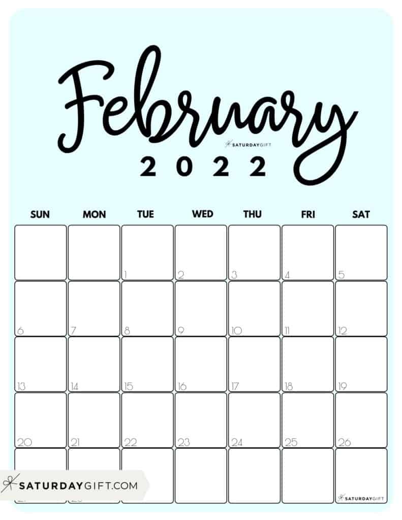 Cute Printable February Calendar Saturdaygift