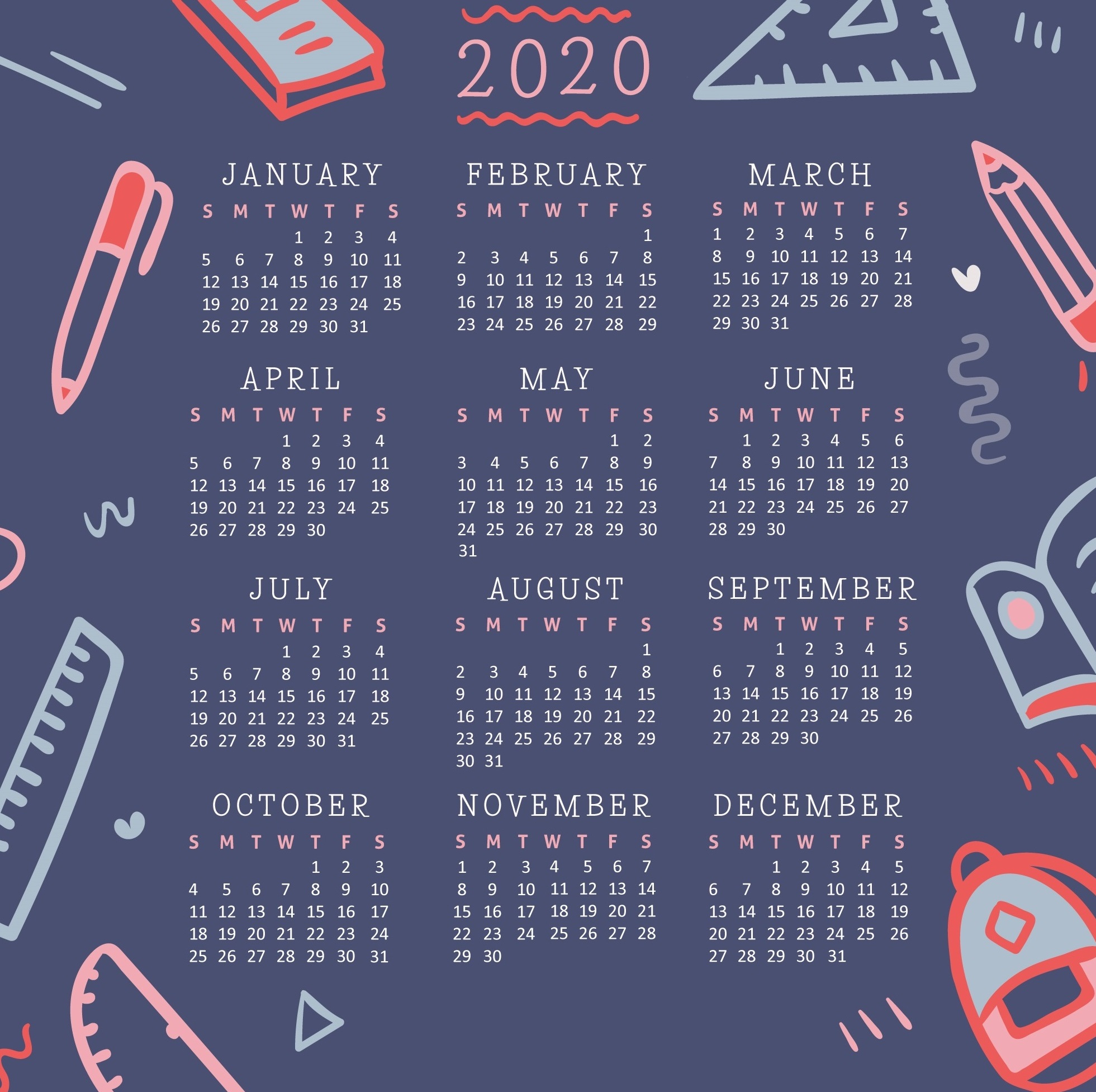 53] Calendar 2020 Wallpapers on