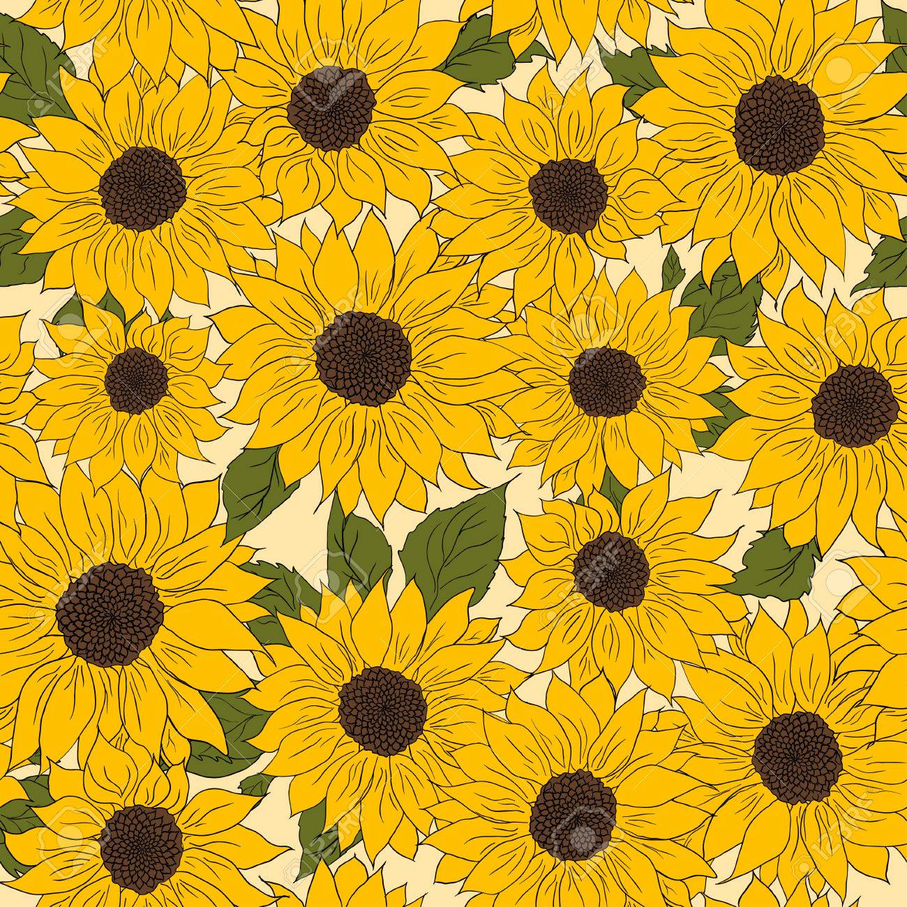 Hand Drawn Pattern Of Sunflowers Background Flower Sunflower