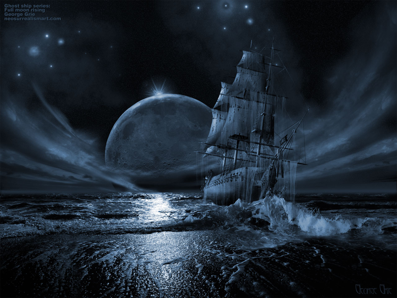 Ghost Ship Series Full Moon Rising Ships Pirate Phantom Boat