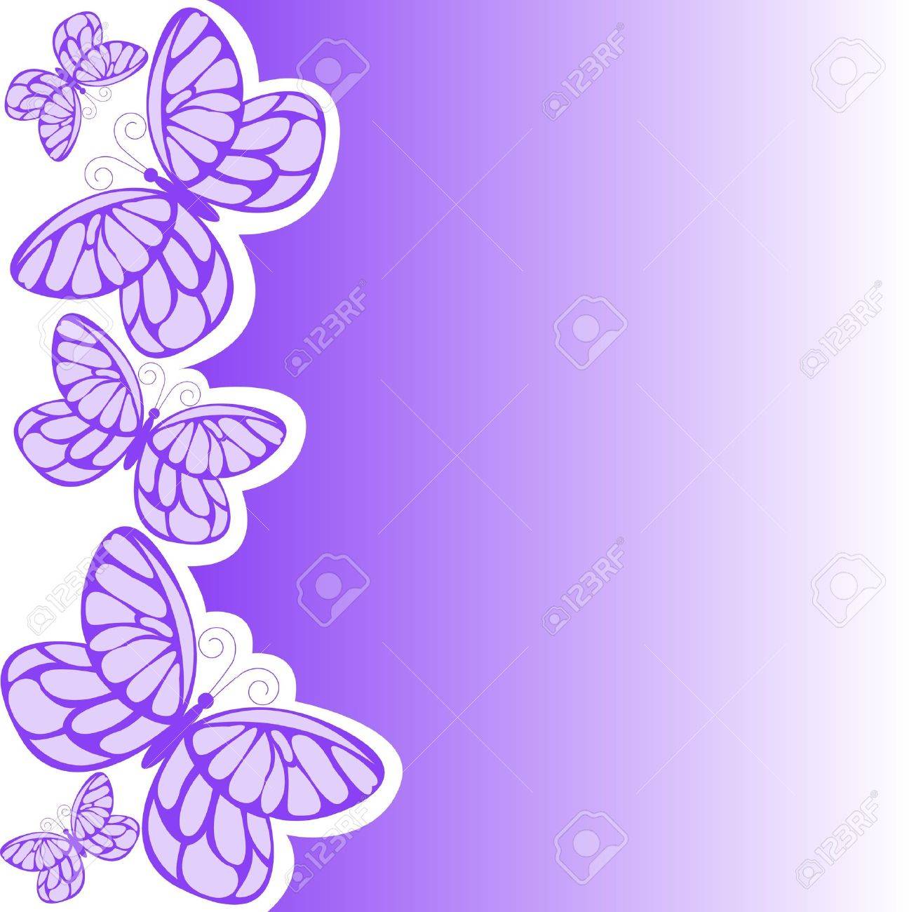Several Purple Butterflies On Asymmetric White Violet Background