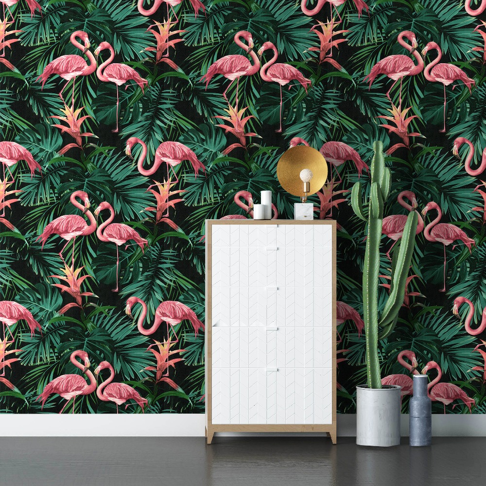 Haokhome Vintage Flamingo Wallpaper 53m 10m Leaf Contact Paper