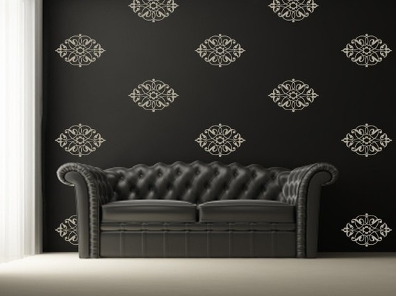 Image Of Vinyl Wall Sticker Decal Art Damask Pattern Wallpaper Look