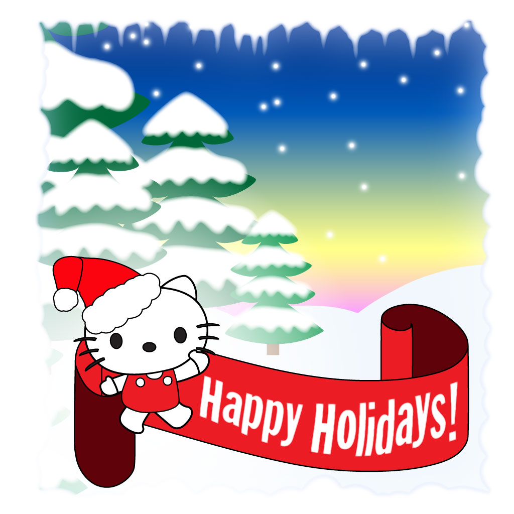 Hello Kitty iPad Christmas Wallpaper With Snowy Tree Background