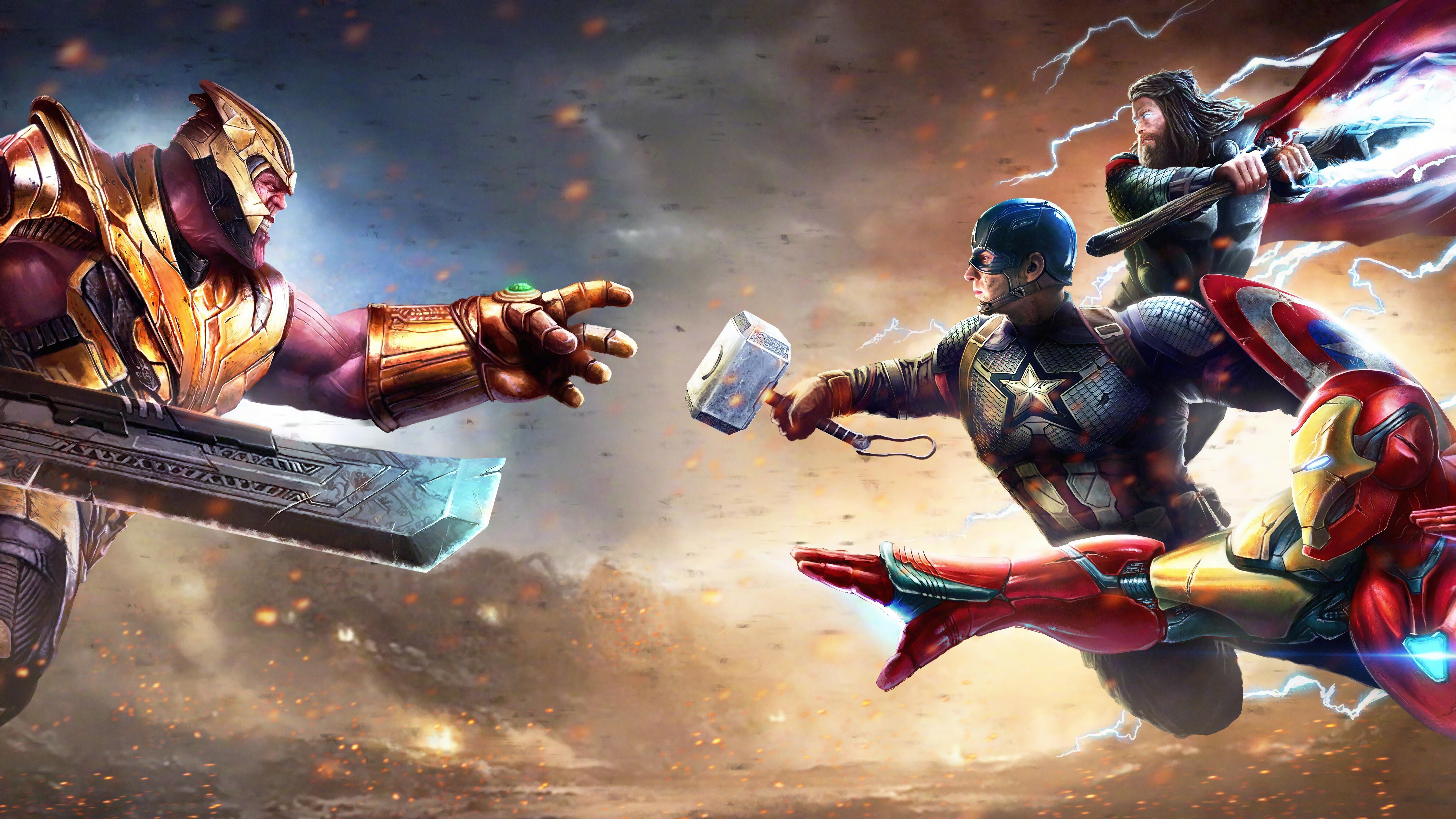 Thanos Vs Iron Man Captain America Thor Avengers Endgame 8k