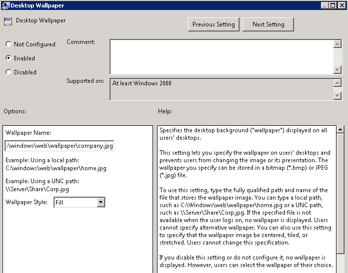 Using Group Policy configures desktop wallpaper of workstations