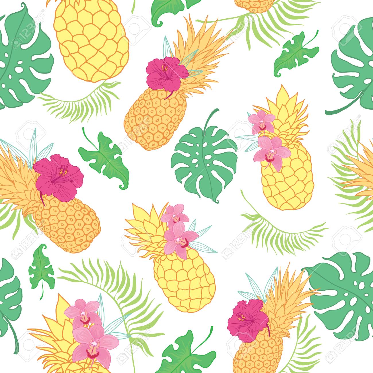 Tropical Pineapples Seamless Repeat Pattern Great For Summer