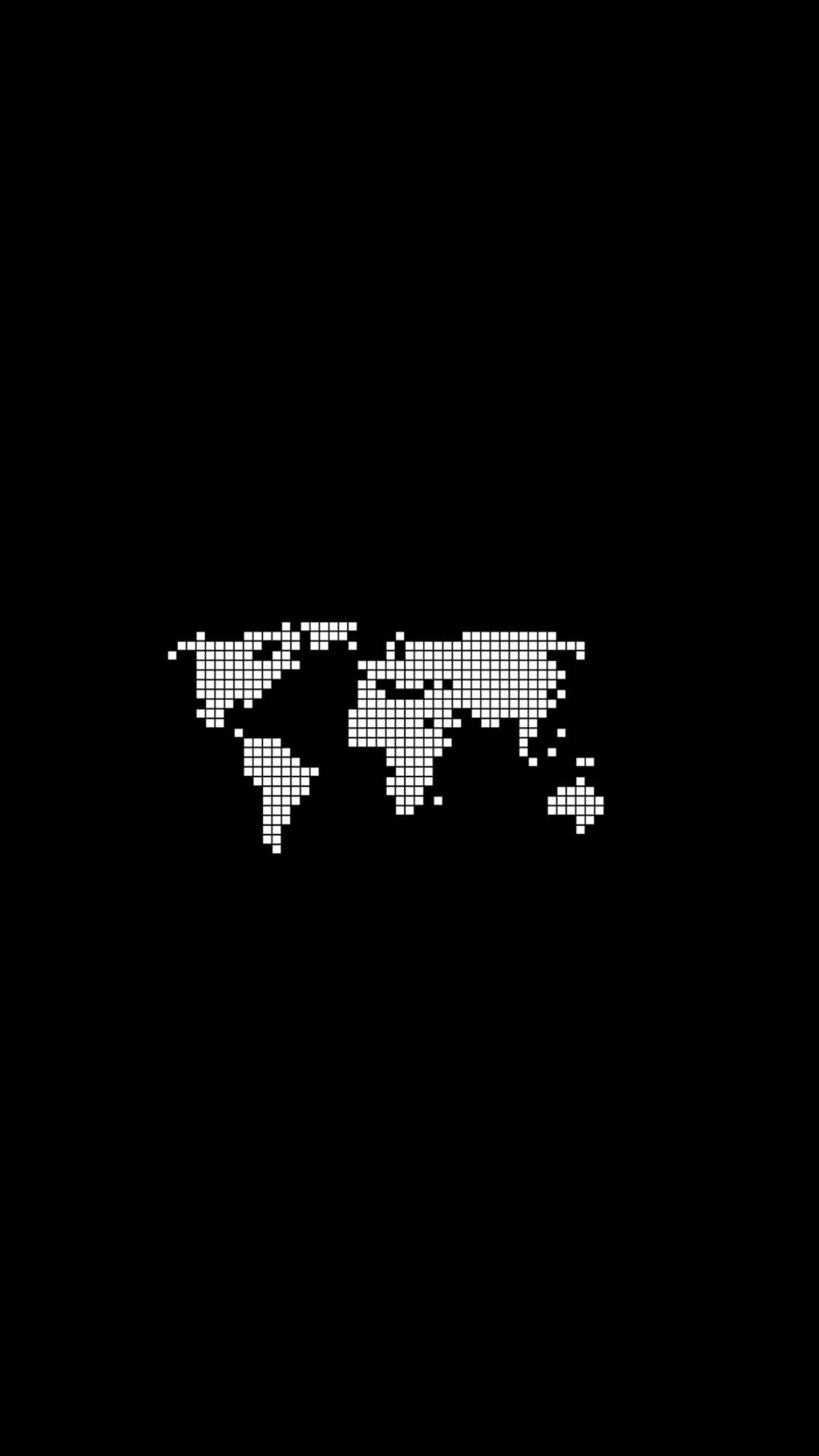 Pixelated world map on a black background, AMOLED 4K wallpaper