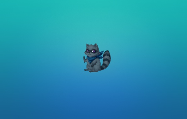 Wallpaper Raccoon Animal Anime Bluish Background Tail Striped