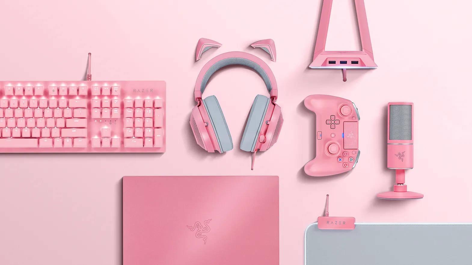 Pink Gray Aesthetic Gaming Keyboard Wallpaper
