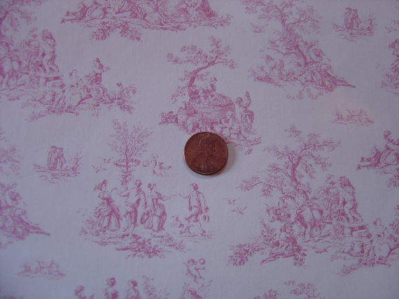 Dollhouse pink and white toile wallpaper miniature by MyMiniWorld