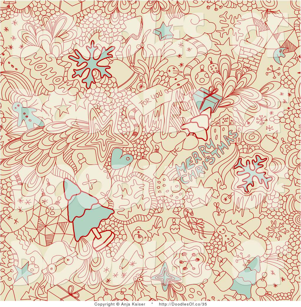 Of A Busy Merry Christmas Doodle Background In Red Beige And Blue