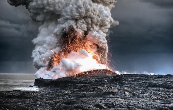 Wallpaper Volcano Hawaii Lava Eruption Ocean Nature