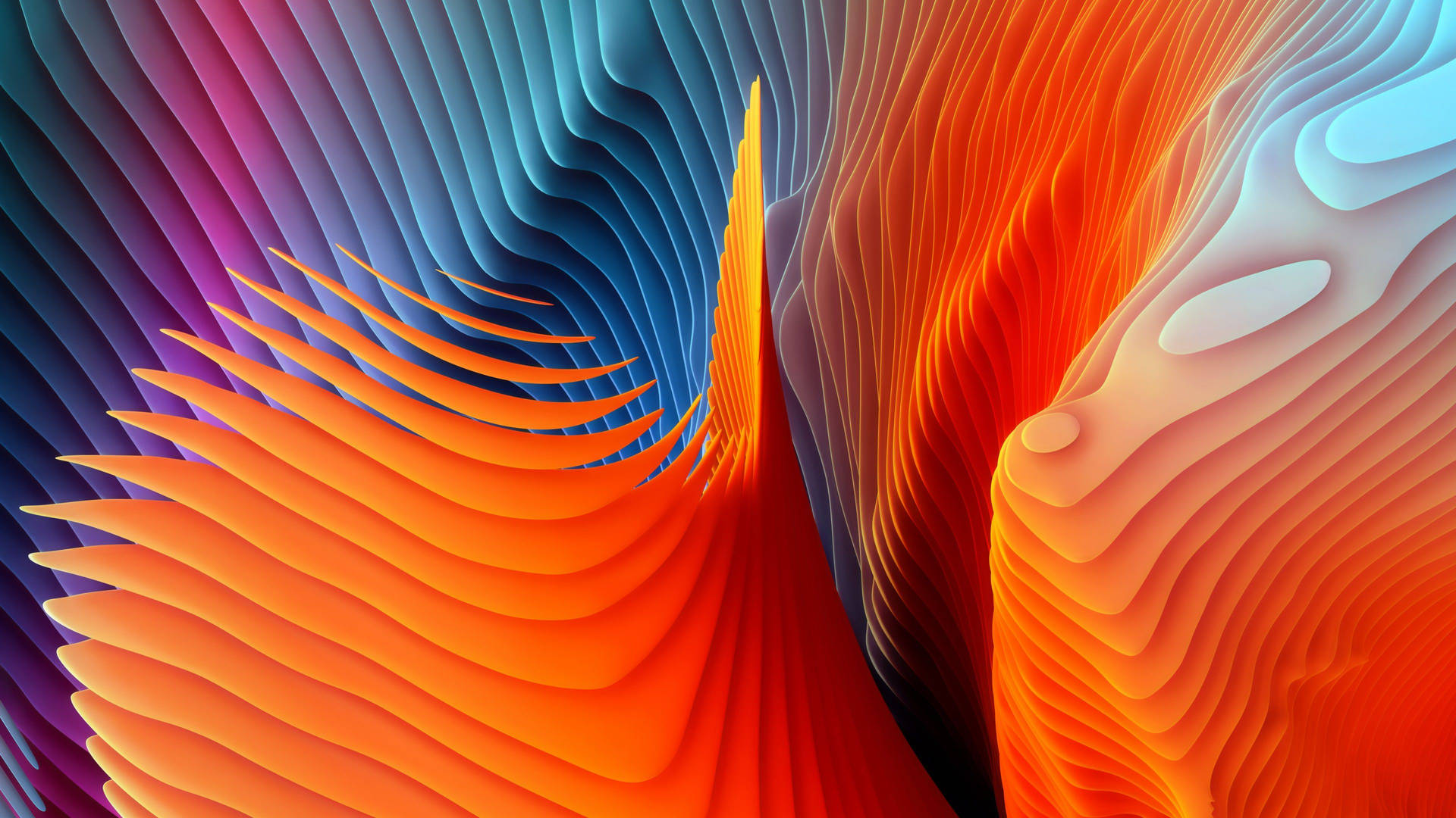 Abstract 4K wallpaper with vibrant orange, blue, and purple hues, suitable for MacBook Pro Retina displays