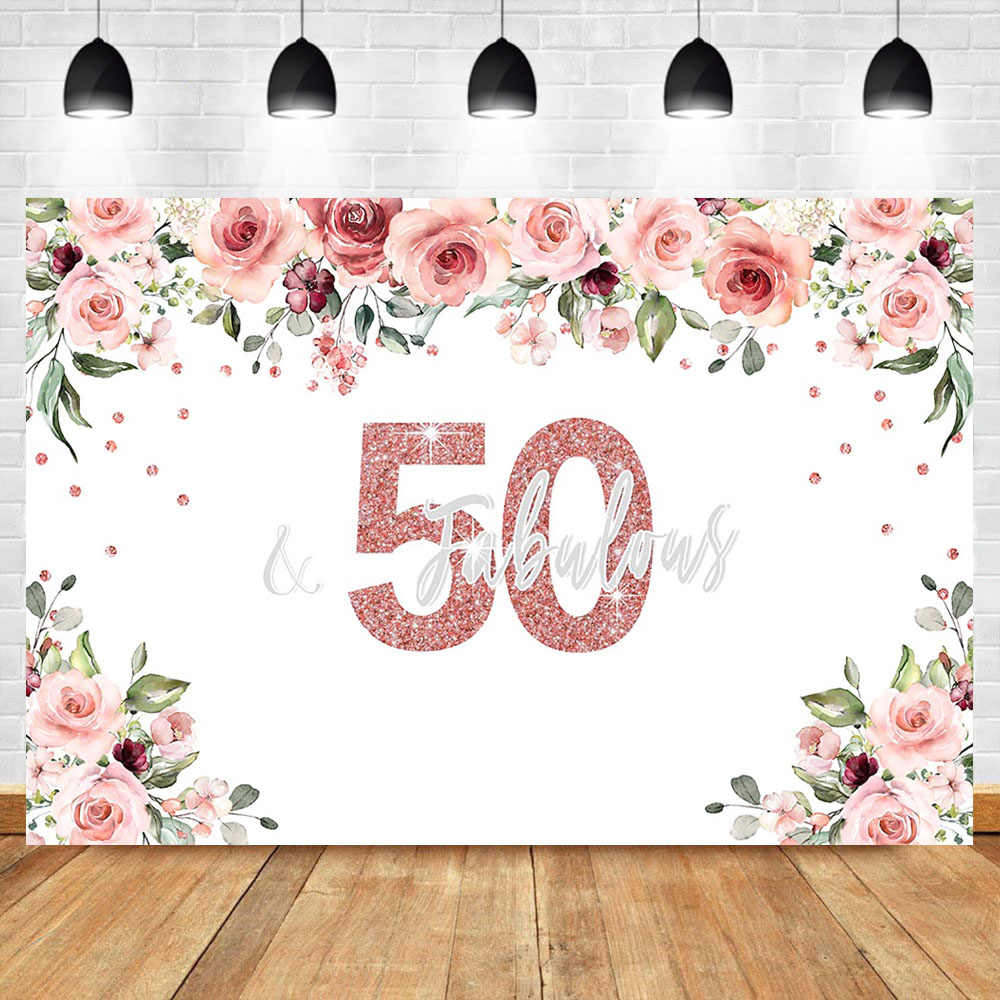 Neoback 50th BirtHDay Photo Backdrop Watercolor Flower Fifty