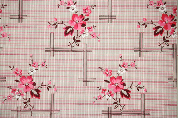 S Antique French Wallpaper Pink Plaid And Floral Vintage