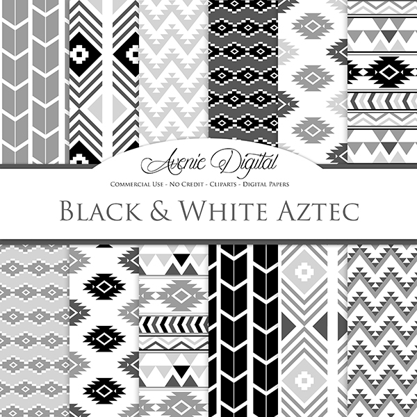 Black And White Aztec Digital Paper Mygrafico