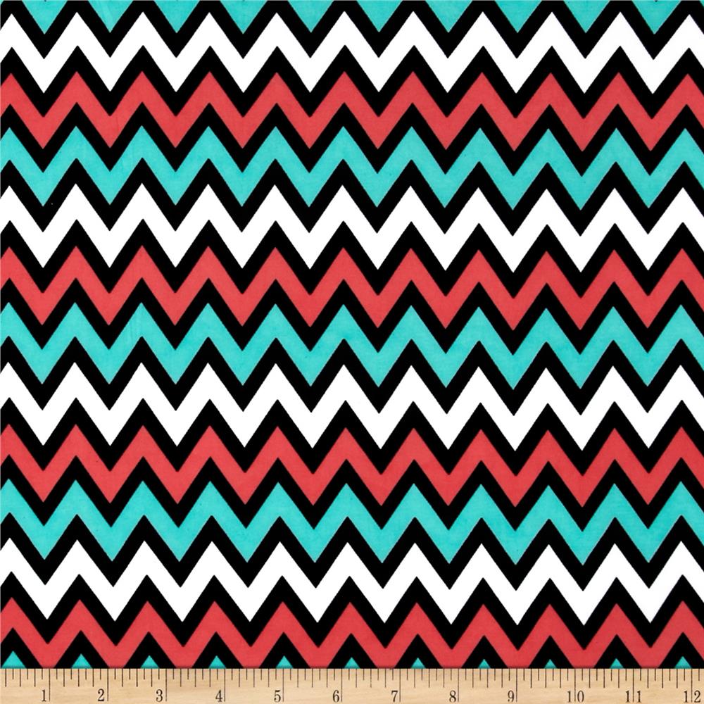 Aqua And Coral Chevron Stretch Ity Jersey Knit