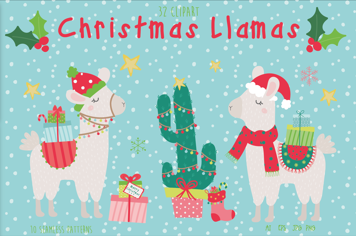 Christmas Llamas By Poppymoon Design Thehungryjpeg