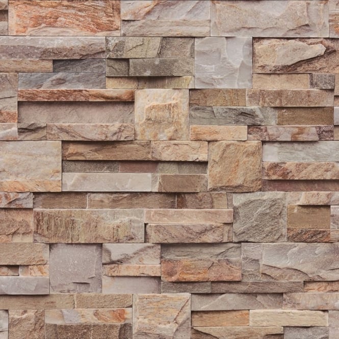 Muriva Bluff Slate Stone Block Brick Effect Wallpaper Brown J20408