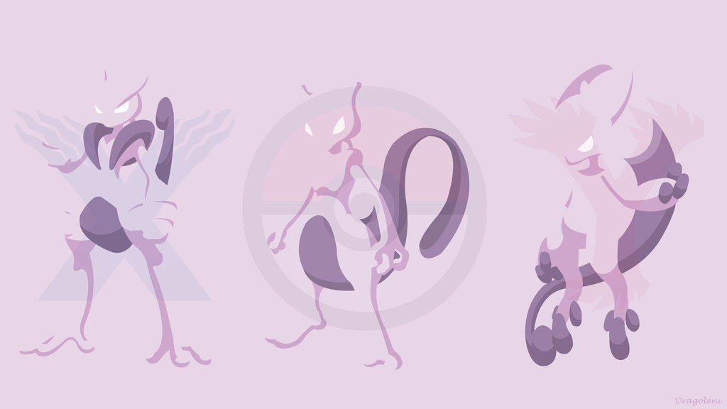 Mewtwo And Mega Evolutions Minimalist Wallpaper By