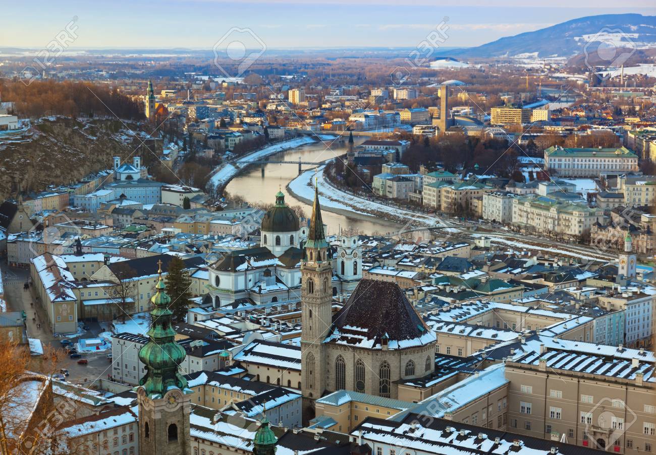 Salzburg Austria At Sunset Architecture Background Stock Photo